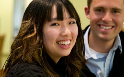 Students "Ruth Lee - senior, heading to Duke University's law school for graduate studies; Henry Kringe - senior; officers of Math Club; Mary Gates Hall Commons; Photo by Doug Plummer"