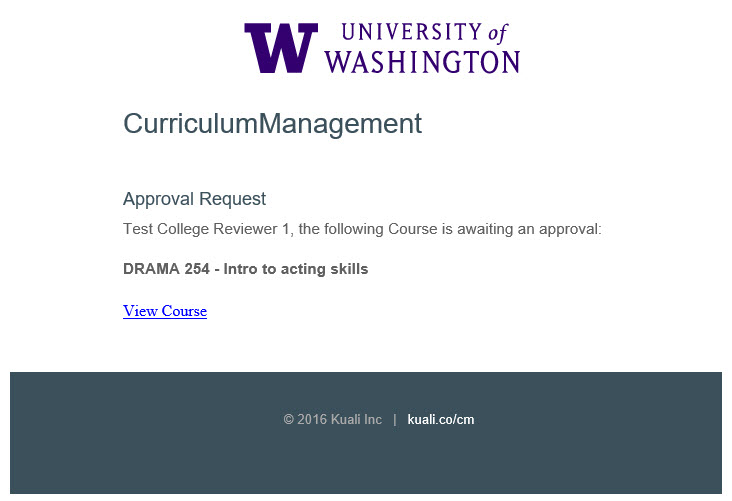 Image of course change approval email notification