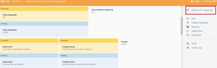 Image of proposed changes for approval, highlighting the "Submit for Approval" link