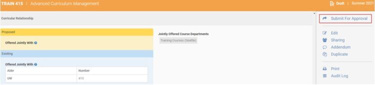 Image of proposed changes, highlighting the "Submit for Approval" link