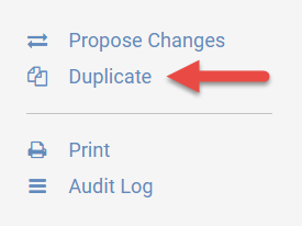 Image of new course proposal page, highlighting the "Duplicate" link of the right-hand menu