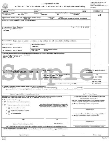 DS-2019: Certificate of Eligibility for Exchange Visitor (J-1) Status ...