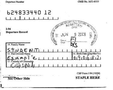 I-94 Arrival Departure Record - Office Of The University Registrar