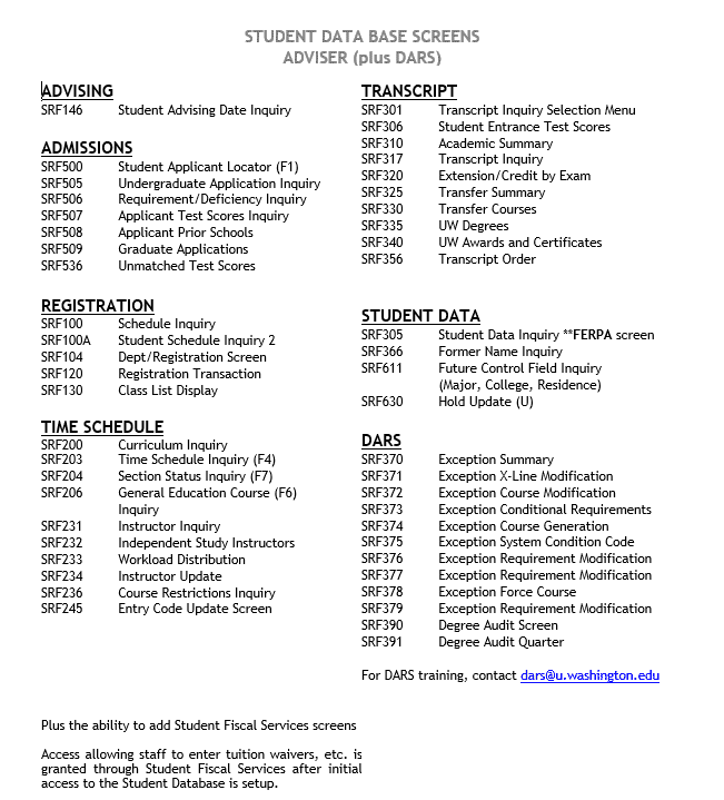 Screenshot of SDB Screens for Advisers document