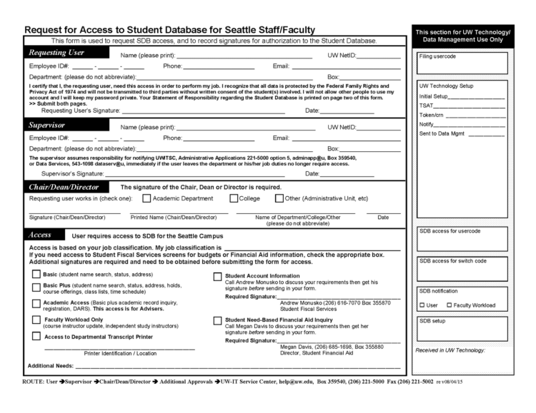 Image of UW Seattle SDB access request form
