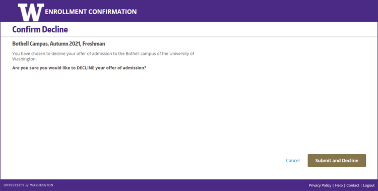 Enrollment Confirmation System confirm decline screen
