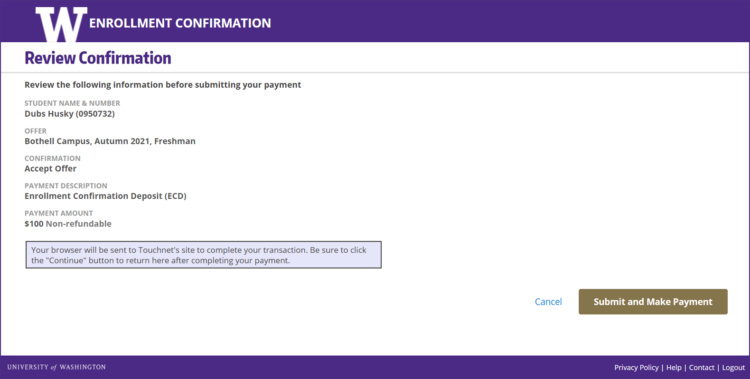 Enrollment Confirmation System review confirmation screen